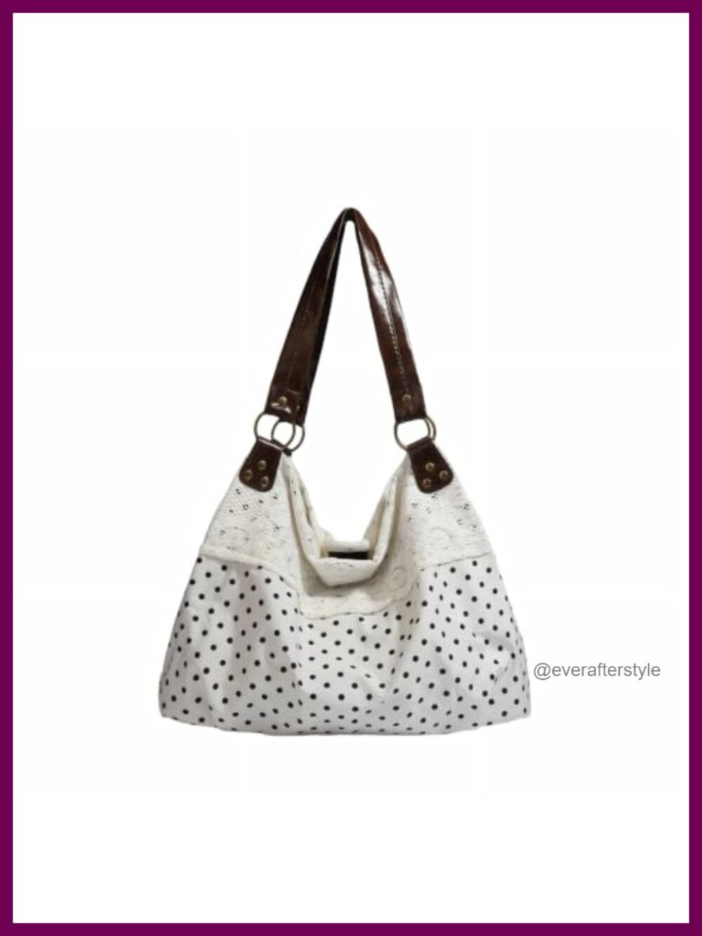 Women's Polka Dot Tote Bag Lace Whimsical Slouchy Hobo Shoulder Bag Polyester